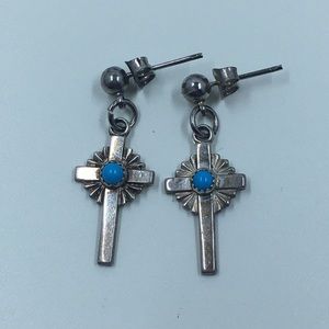 Vintage Turquoise & Sterling Cross Earrings
